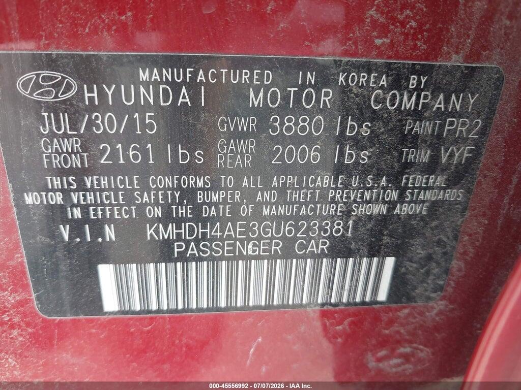 KMHDH4AE3GU623381 2016 HYUNDAI ELANTRA photo no. 9