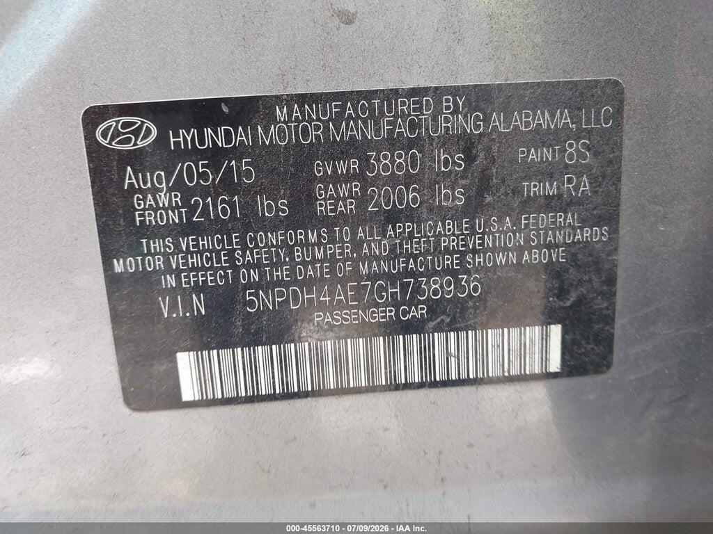 5NPDH4AE7GH738936 2016 HYUNDAI ELANTRA photo no. 9