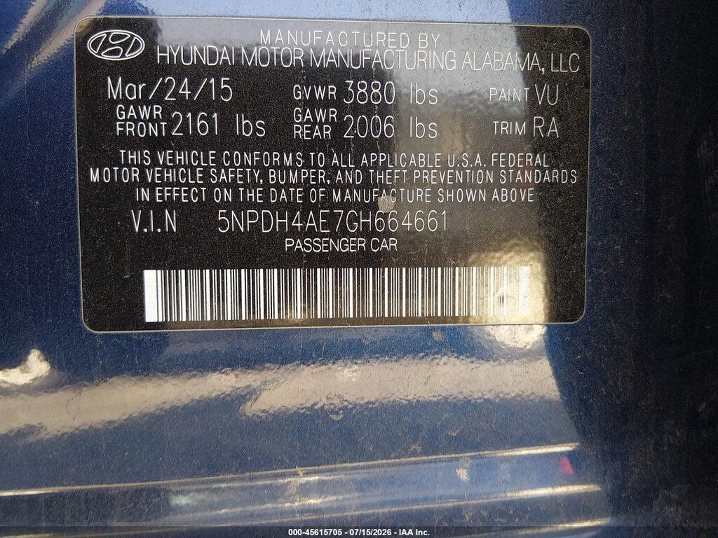 5NPDH4AE7GH664661 2016 HYUNDAI ELANTRA photo no. 9