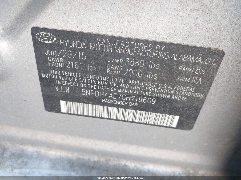 5NPDH4AE7GH719609 2016 HYUNDAI ELANTRA photo no. 9