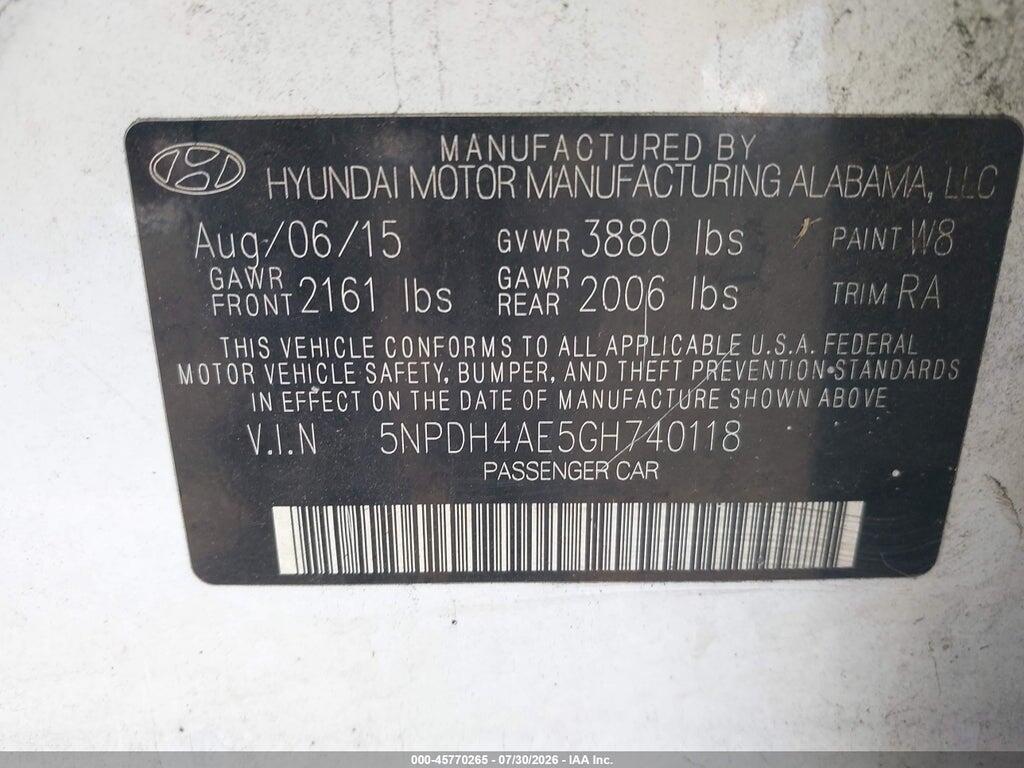 5NPDH4AE5GH740118 2016 HYUNDAI ELANTRA photo no. 9