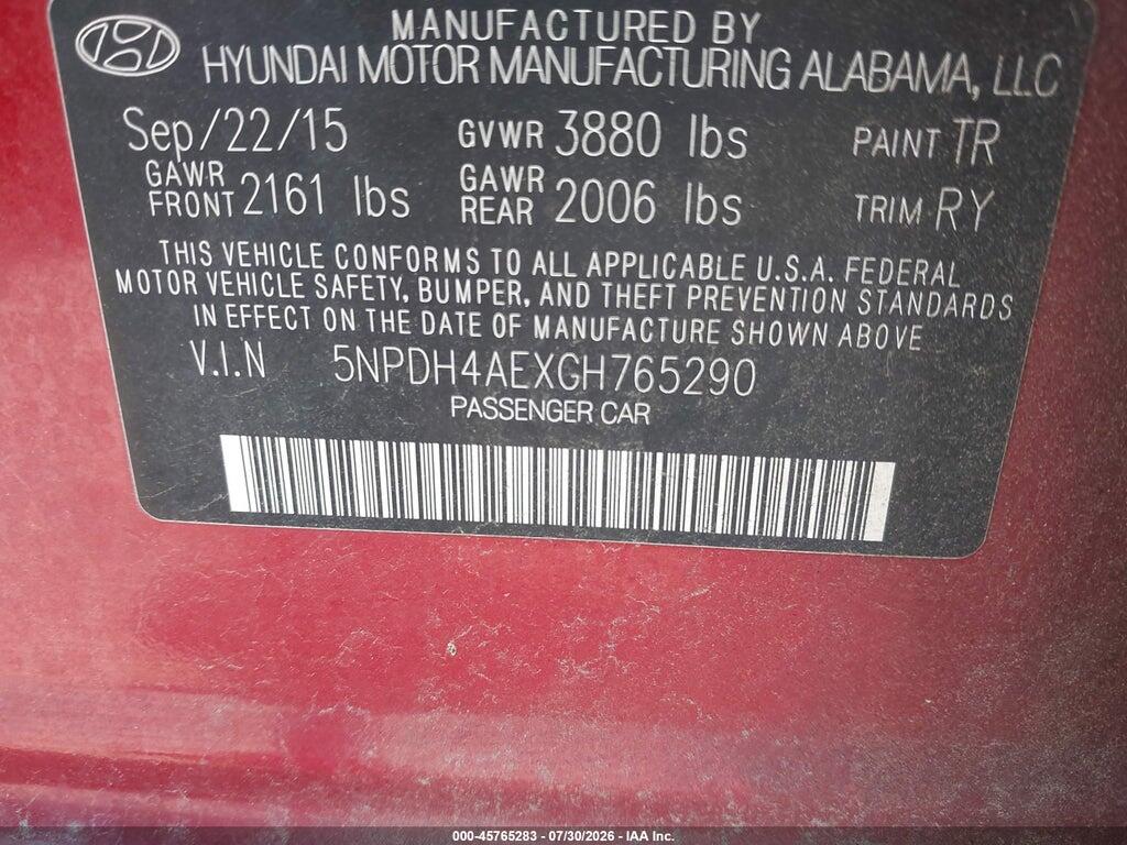 5NPDH4AEXGH765290 2016 HYUNDAI ELANTRA photo no. 9