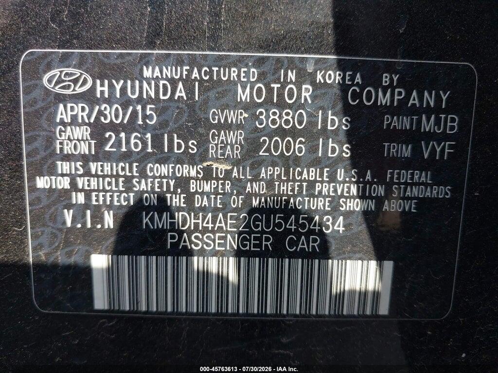 KMHDH4AE2GU545434 2016 HYUNDAI ELANTRA photo no. 9