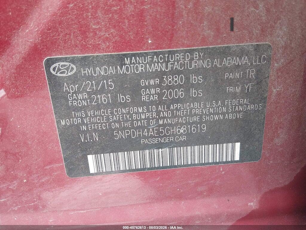 5NPDH4AE5GH681619 2016 HYUNDAI ELANTRA photo no. 9