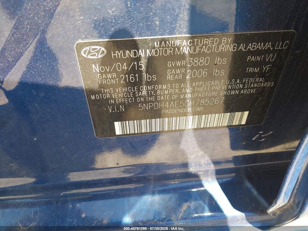 5NPDH4AE5GH785267 2016 HYUNDAI ELANTRA photo no. 9