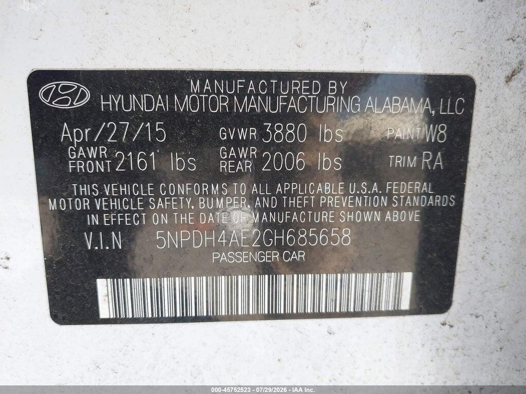 5NPDH4AE2GH685658 2016 HYUNDAI ELANTRA photo no. 9