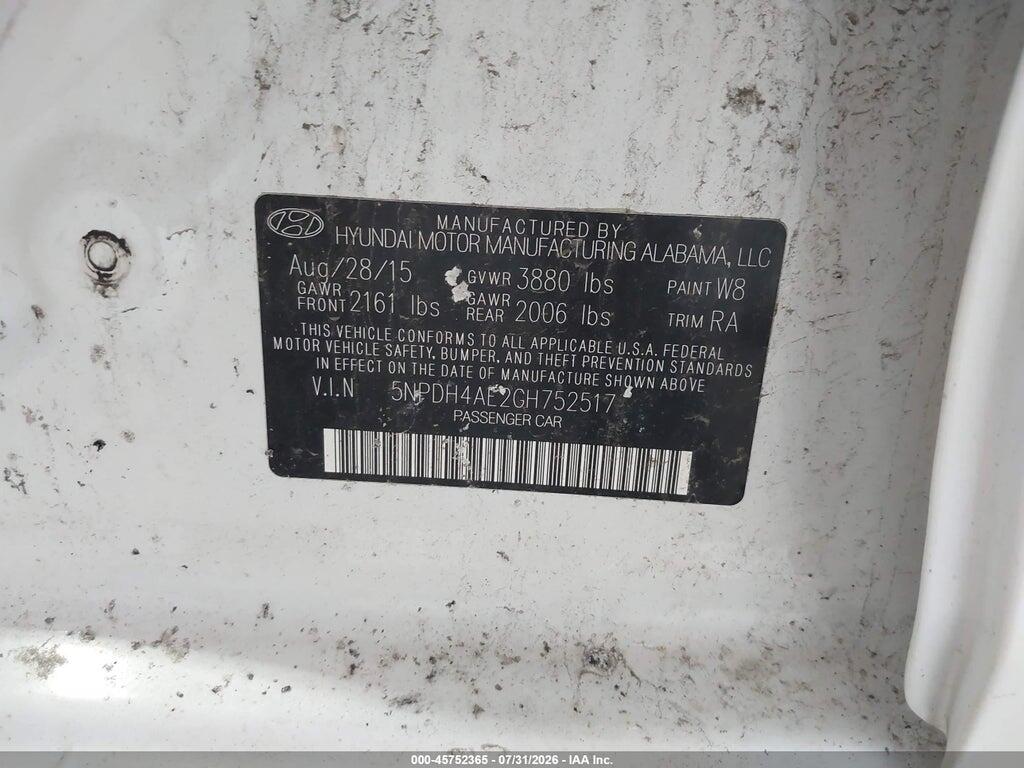 5NPDH4AE2GH752517 2016 HYUNDAI ELANTRA photo no. 9