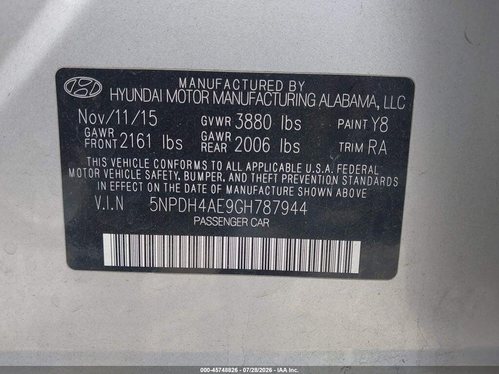 5NPDH4AE9GH787944 2016 HYUNDAI ELANTRA photo no. 9