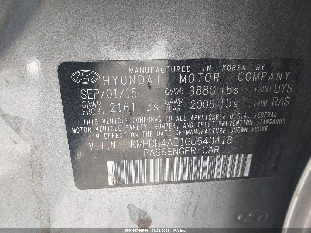 KMHDH4AE1GU643418 2016 HYUNDAI ELANTRA photo no. 9