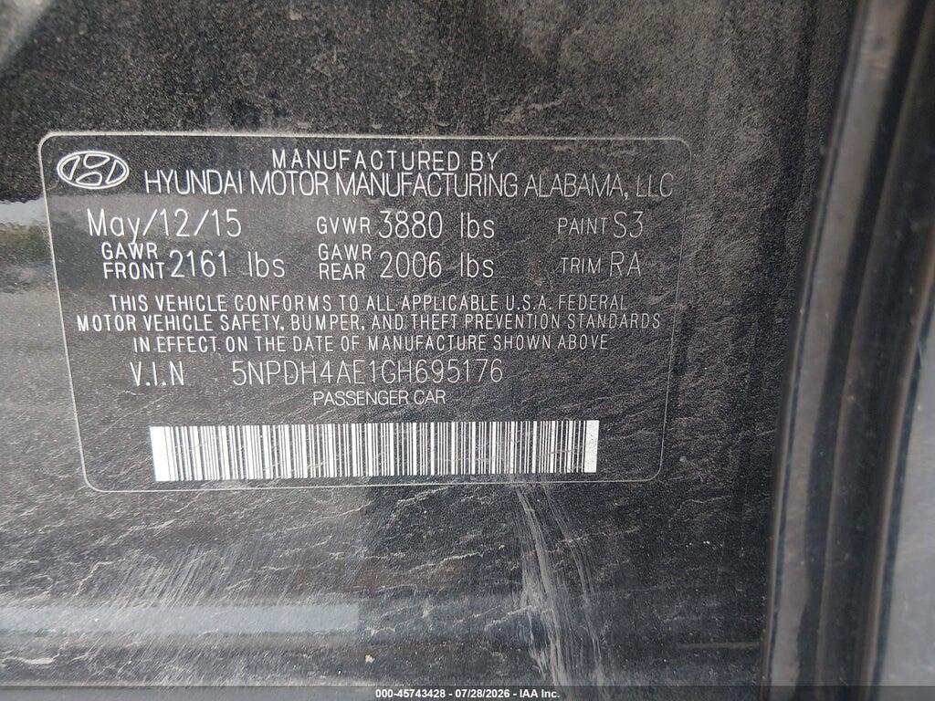 5NPDH4AE1GH695176 2016 HYUNDAI ELANTRA photo no. 9