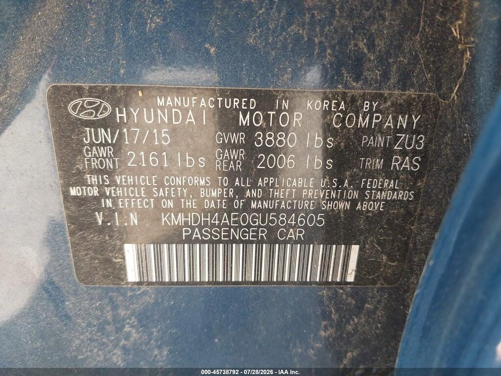 KMHDH4AE0GU584605 2016 HYUNDAI ELANTRA photo no. 9