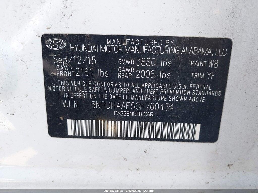 5NPDH4AE5GH760434 2016 HYUNDAI ELANTRA photo no. 9