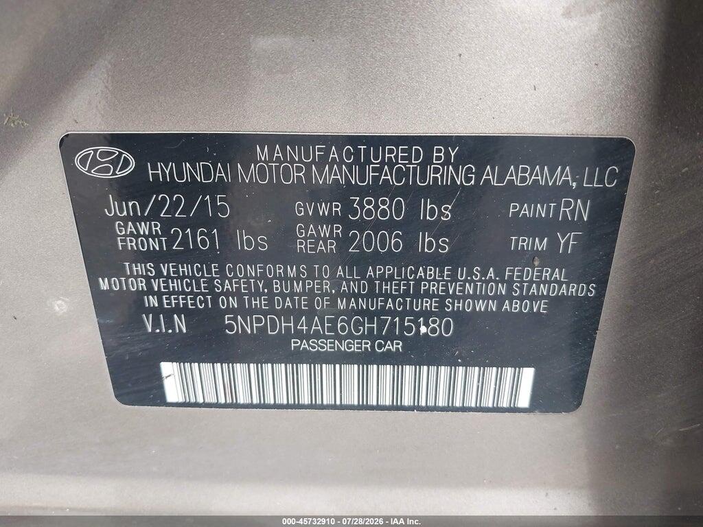 5NPDH4AE6GH715180 2016 HYUNDAI ELANTRA photo no. 9