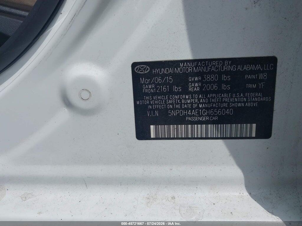5NPDH4AE1GH656040 2016 HYUNDAI ELANTRA photo no. 9