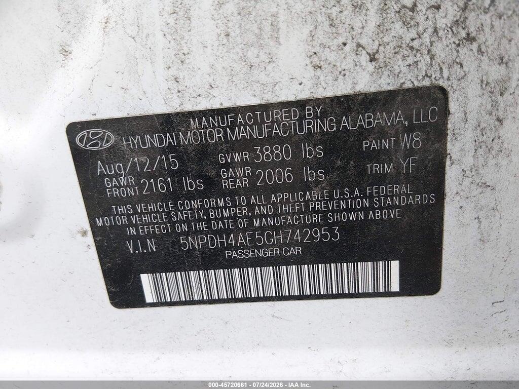 5NPDH4AE5GH742953 2016 HYUNDAI ELANTRA photo no. 9