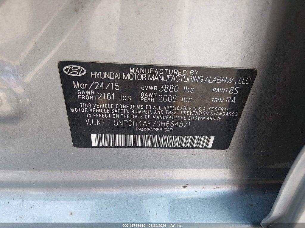 5NPDH4AE7GH664871 2016 HYUNDAI ELANTRA photo no. 9