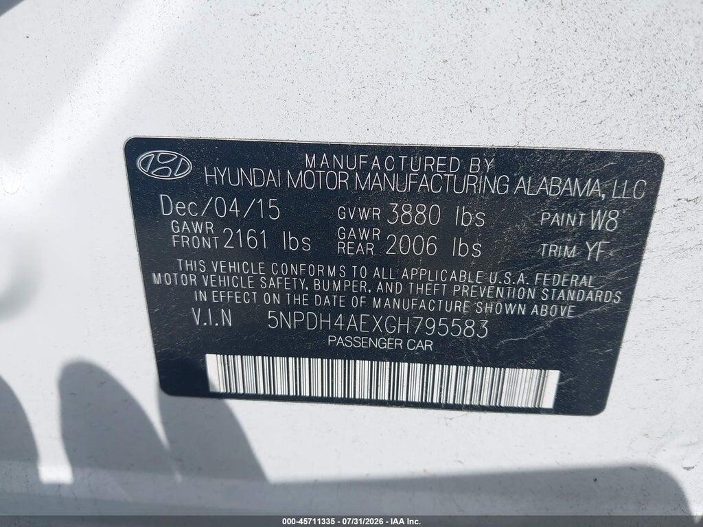 5NPDH4AEXGH795583 2016 HYUNDAI ELANTRA photo no. 9