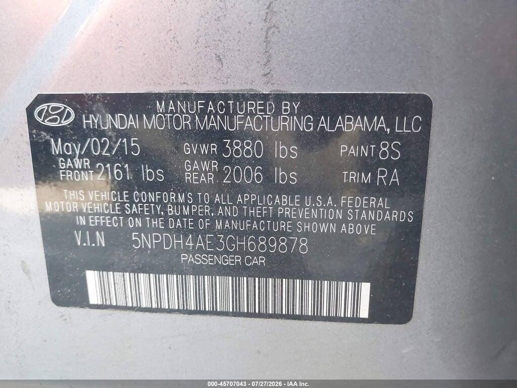 5NPDH4AE3GH689878 2016 HYUNDAI ELANTRA photo no. 9
