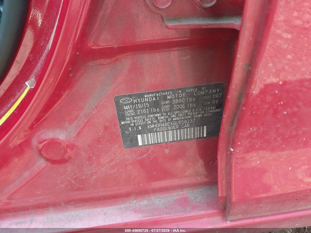 KMHDH4AEXGU558237 2016 HYUNDAI ELANTRA photo no. 9