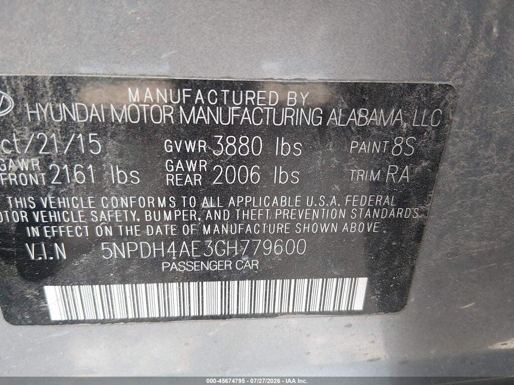 5NPDH4AE3GH779600 2016 HYUNDAI ELANTRA photo no. 9