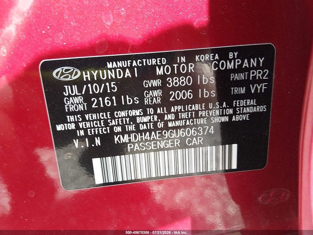 KMHDH4AE9GU606374 2016 HYUNDAI ELANTRA photo no. 9