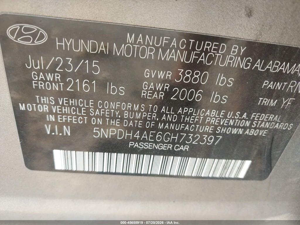 5NPDH4AE6GH732397 2016 HYUNDAI ELANTRA photo no. 9