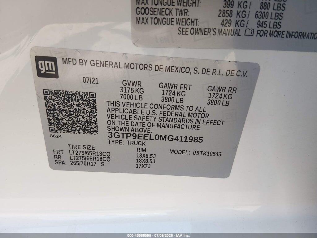 3GTP9EEL0MG411985 2021 GMC SIERRA 1500 photo no. 9
