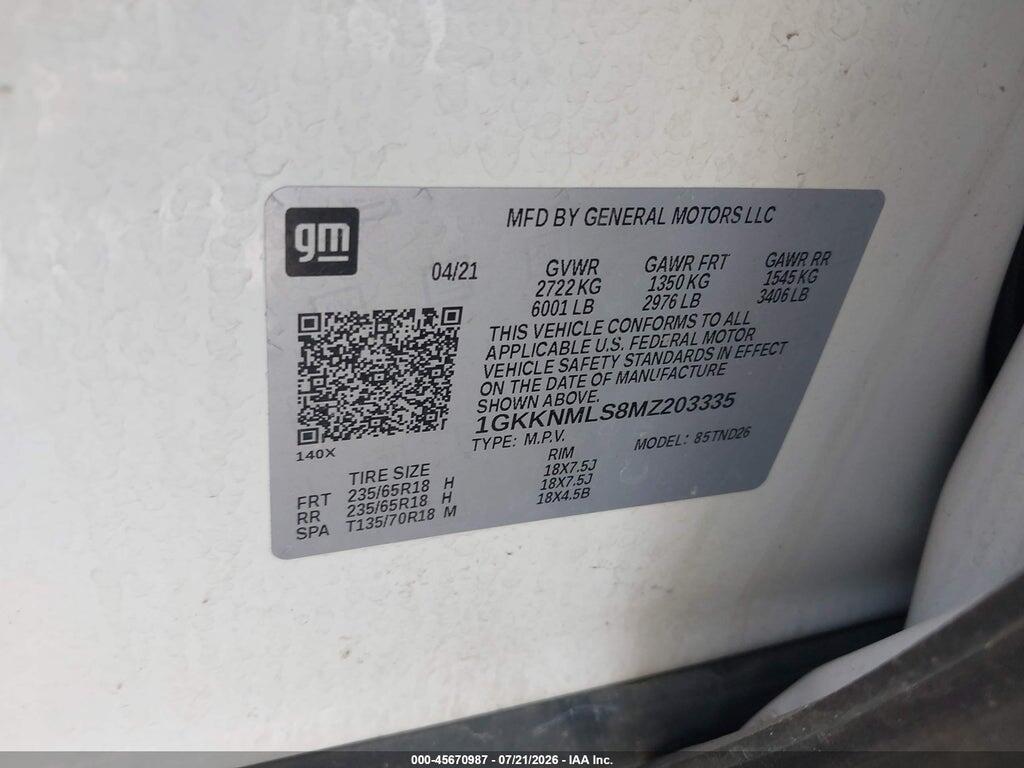 1GKKNMLS8MZ203335 2021 GMC ACADIA photo no. 9
