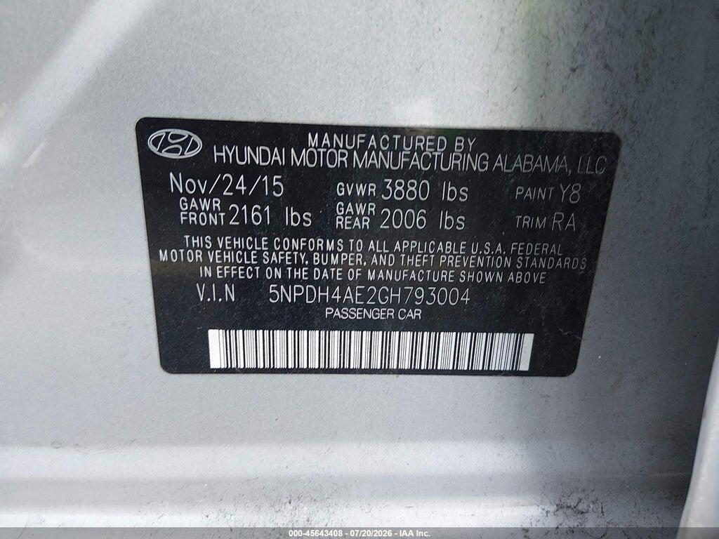 5NPDH4AE2GH793004 2016 HYUNDAI ELANTRA photo no. 9