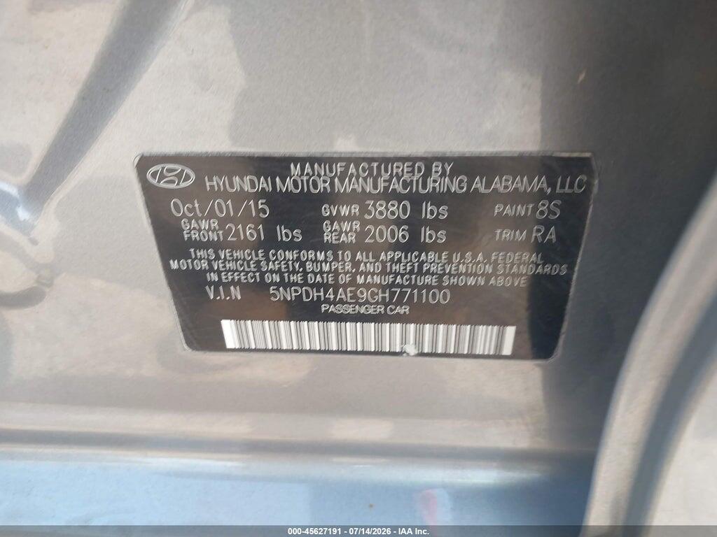 5NPDH4AE9GH771100 2016 HYUNDAI ELANTRA photo no. 9