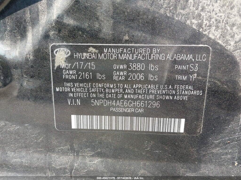 5NPDH4AE6GH661296 2016 HYUNDAI ELANTRA photo no. 9