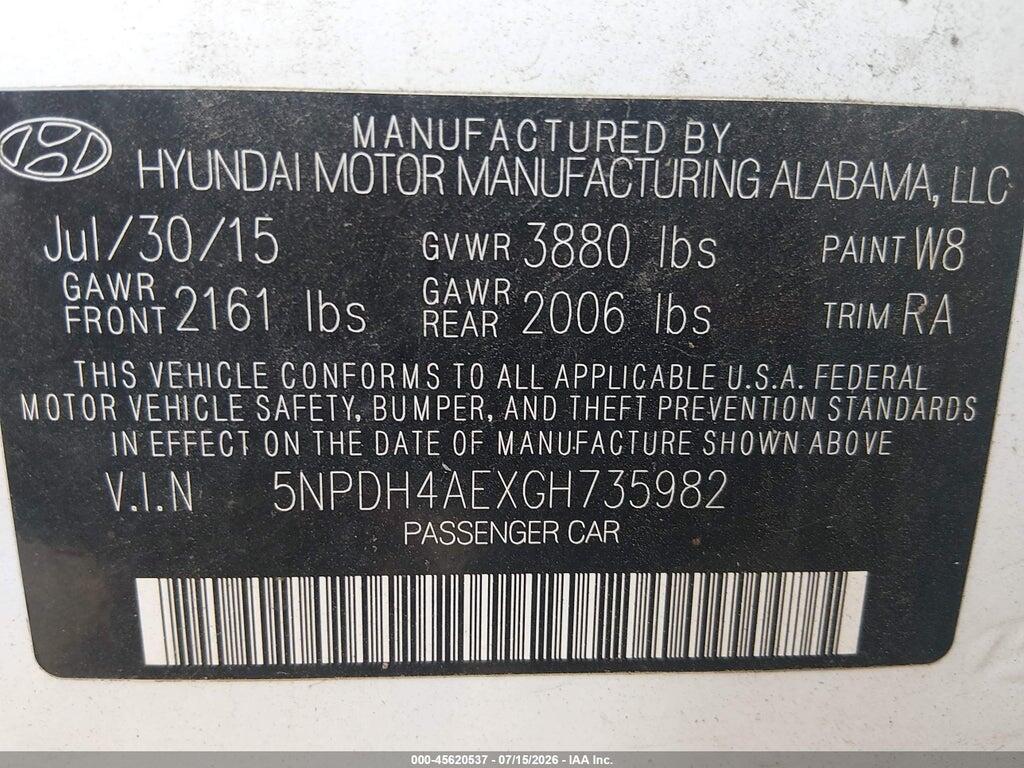 5NPDH4AEXGH735982 2016 HYUNDAI ELANTRA photo no. 9