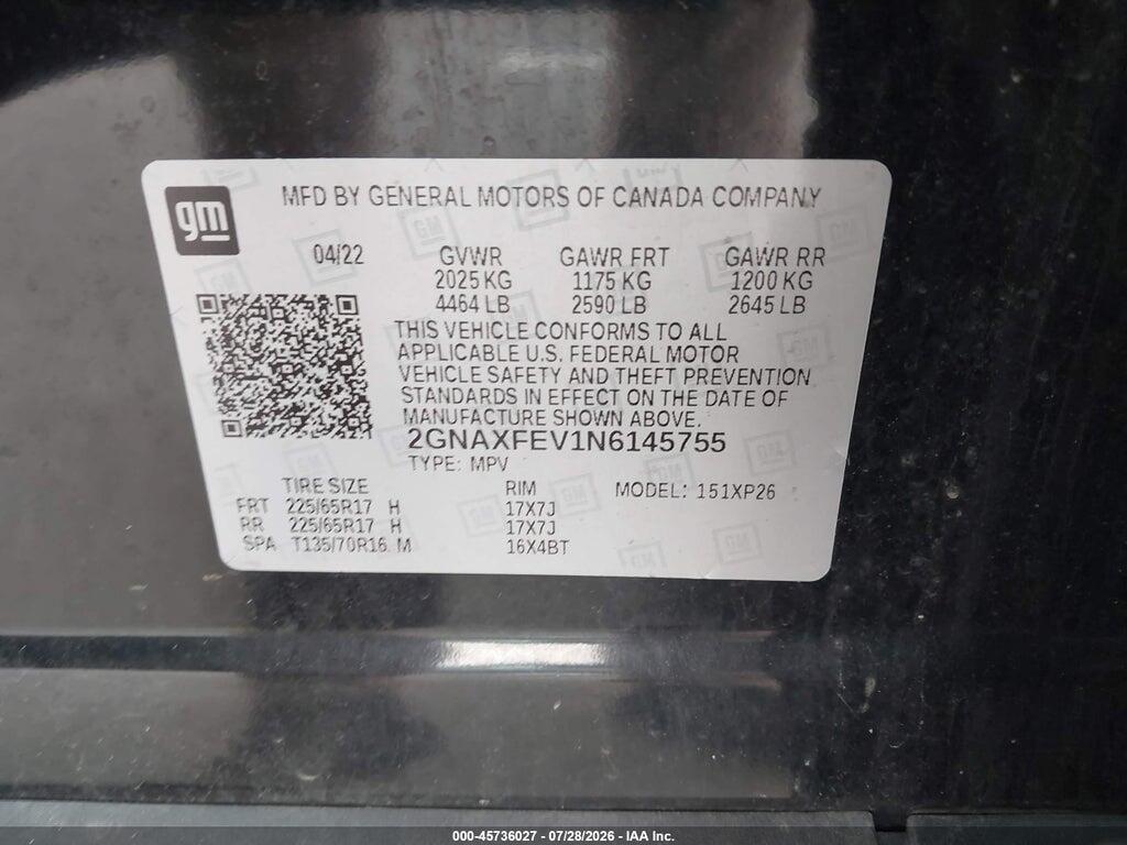 2GNAXFEV1N6145755 2022 CHEVROLET EQUINOX photo no. 9