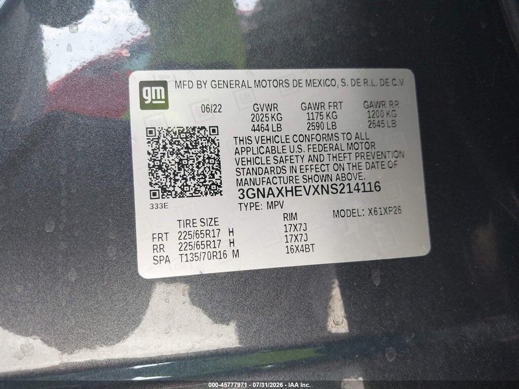 3GNAXHEVXNS214116 2022 CHEVROLET EQUINOX photo no. 9