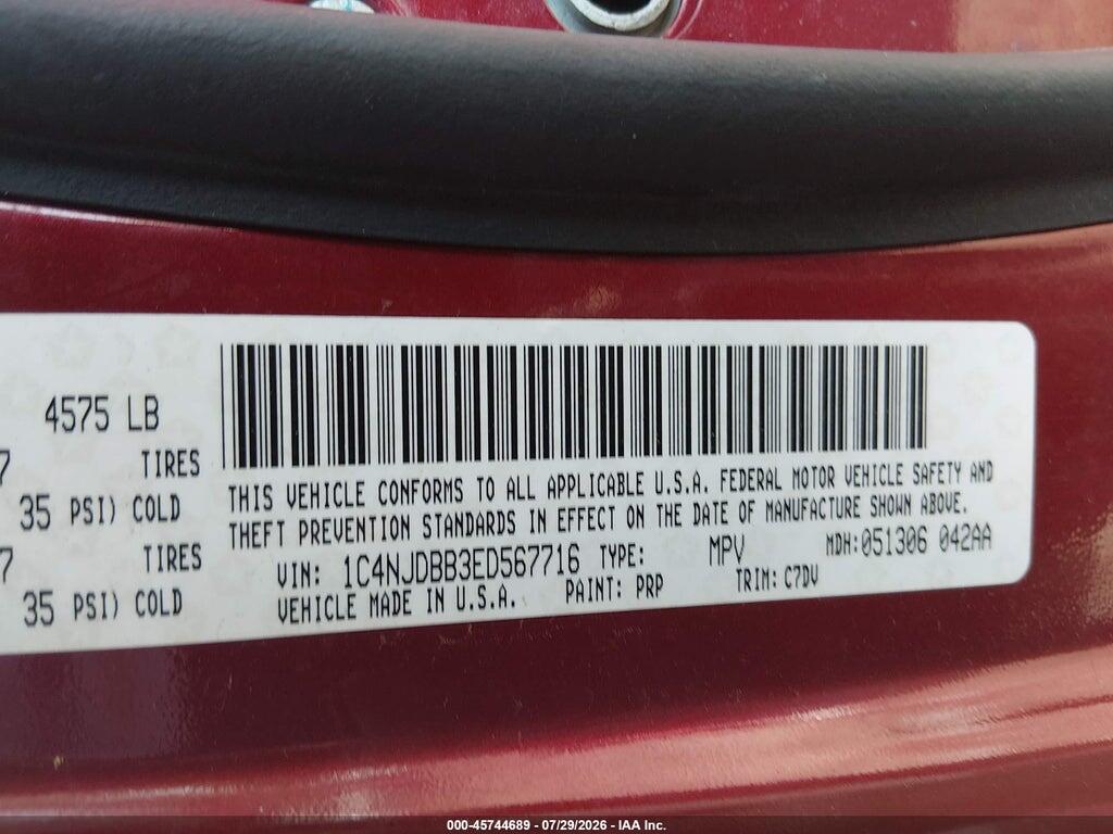 1C4NJDBB3ED567716 2014 JEEP COMPASS photo no. 9