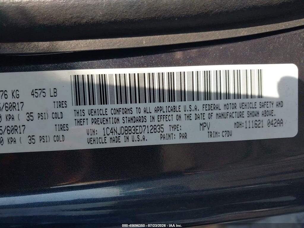 1C4NJDBB3ED712835 2014 JEEP COMPASS photo no. 9