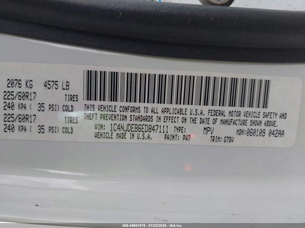 1C4NJDEB6ED847111 2014 JEEP COMPASS photo no. 9