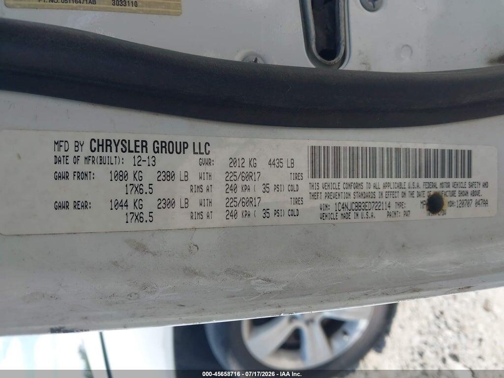 1C4NJCBB3ED722114 2014 JEEP COMPASS photo no. 9