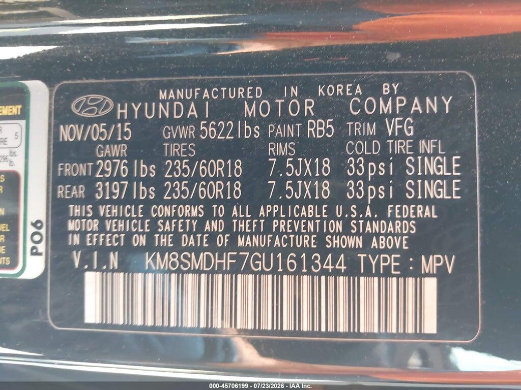 KM8SMDHF7GU161344 2016 HYUNDAI SANTA FE photo no. 9