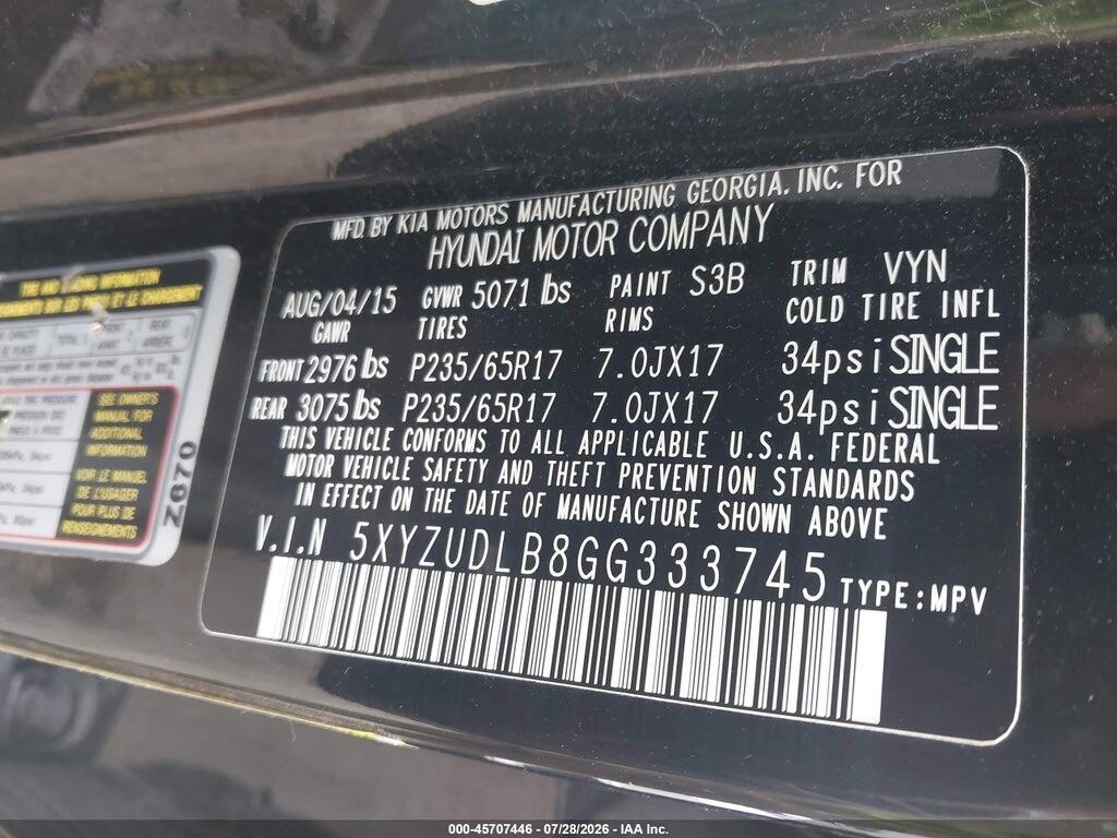 5XYZUDLB8GG333745 2016 HYUNDAI SANTA FE SPORT photo no. 9
