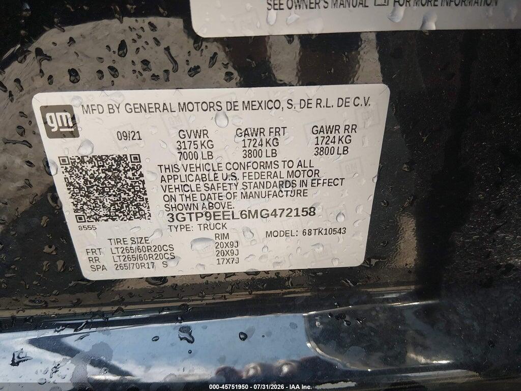 3GTP9EEL6MG472158 2021 GMC SIERRA 1500 photo no. 9