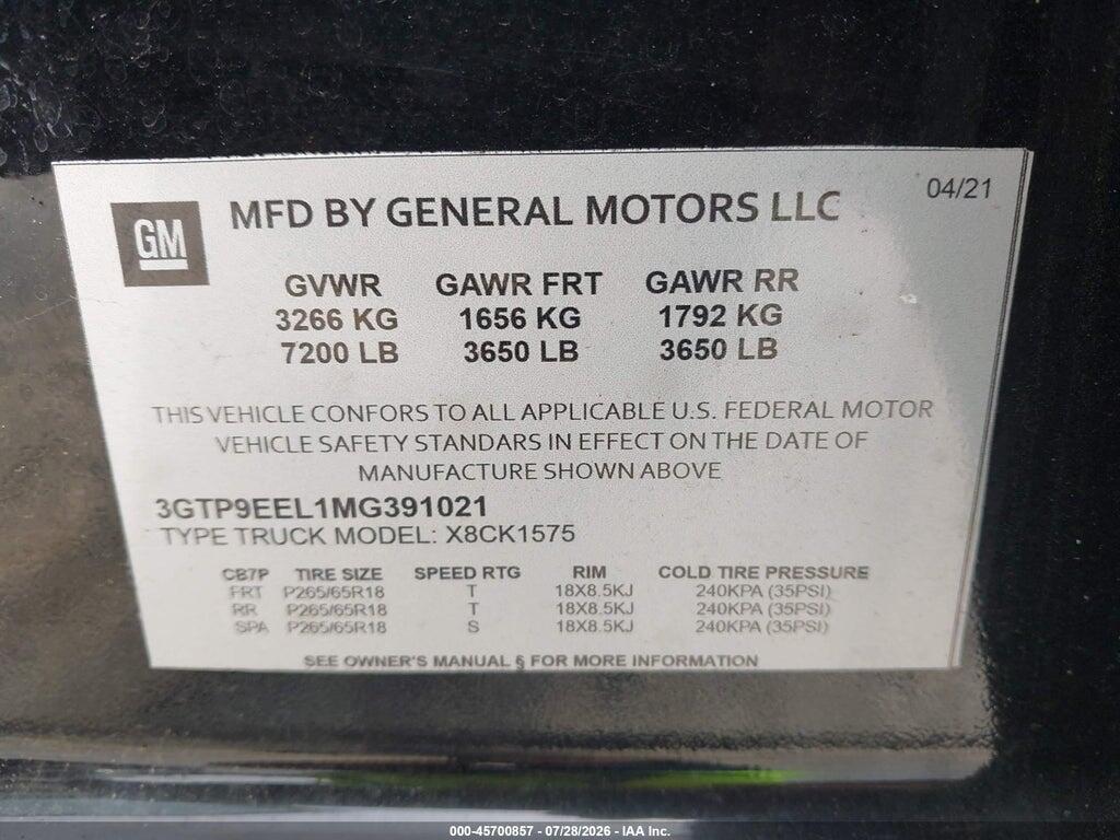 3GTP9EEL1MG391021 2021 GMC SIERRA 1500 photo no. 9