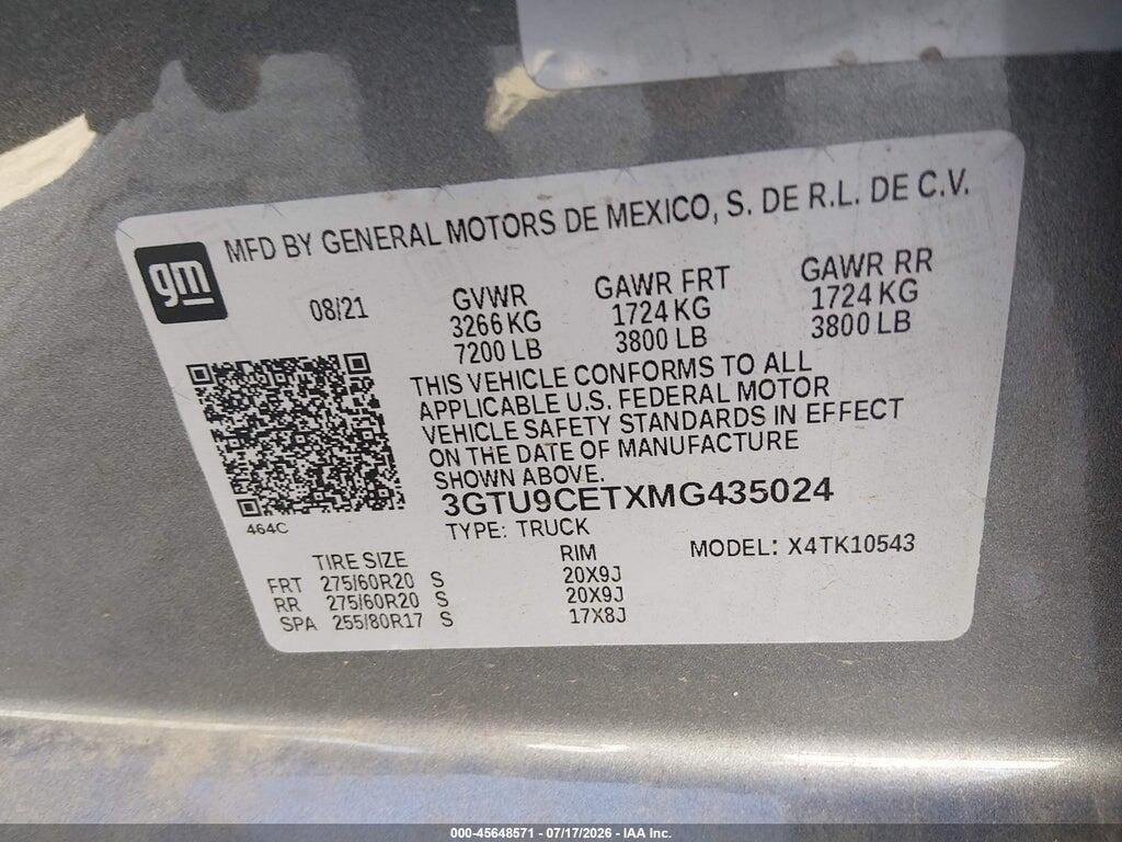 3GTU9CETXMG435024 2021 GMC SIERRA 1500 photo no. 9