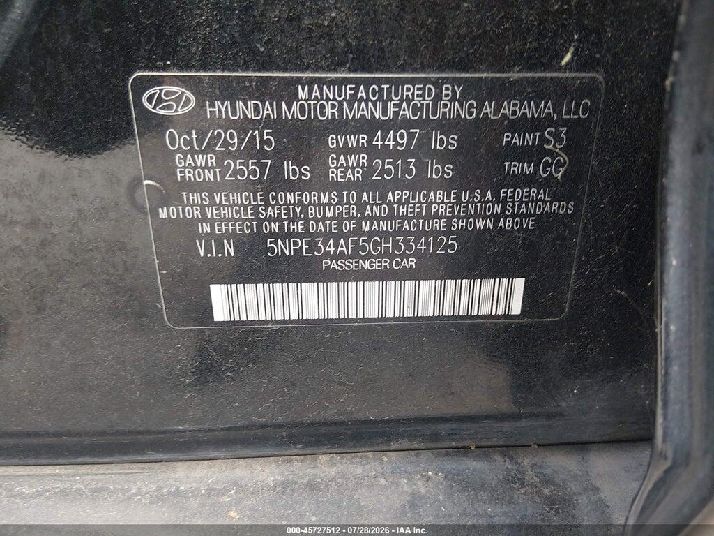 5NPE34AF5GH334125 2016 HYUNDAI SONATA photo no. 9