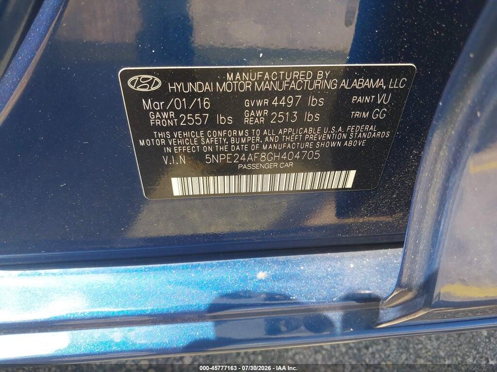 5NPE24AF8GH404705 2016 HYUNDAI SONATA photo no. 9