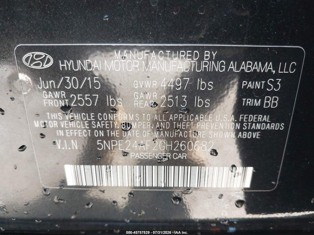 5NPE24AF2GH260682 2016 HYUNDAI SONATA photo no. 9