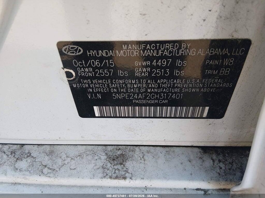 5NPE24AF2GH317401 2016 HYUNDAI SONATA photo no. 9