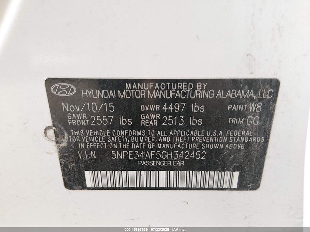 5NPE34AF5GH342452 2016 HYUNDAI SONATA photo no. 9