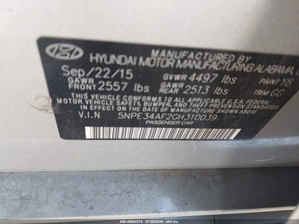 5NPE34AF2GH310039 2016 HYUNDAI SONATA photo no. 9
