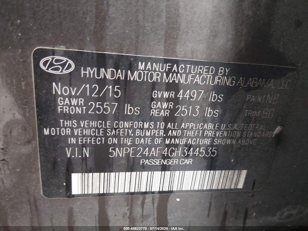 5NPE24AF4GH344535 2016 HYUNDAI SONATA photo no. 9
